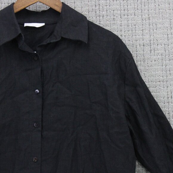 Neu Nomads Linen Shirt Womens XS Black Solid Button Down Oversized 3/4 Sleeve - Picture 2 of 10